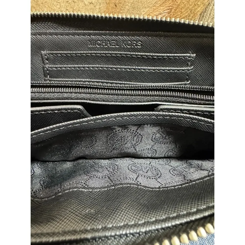 Black Michael Kors Jet Set Travel Continental Zip-Around Wallet Monogram Logo - Picture 5 of 8